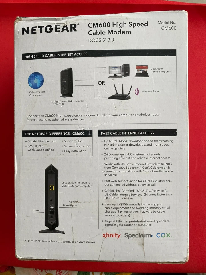 NETGEAR CM600 High Speed Cable Modem DOCSIS 3.0  - Image 3 of 4