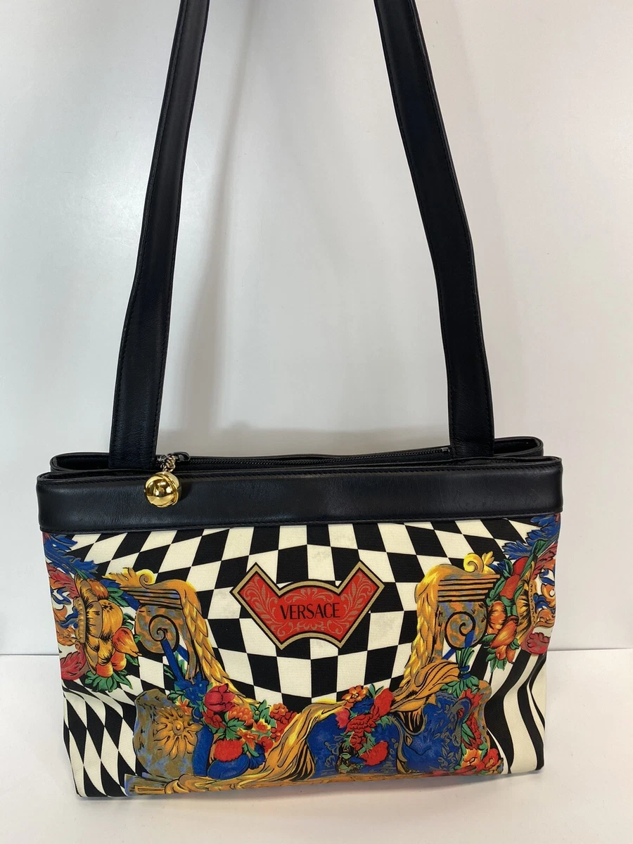 Rare Vtg Gianni Versace Black White Checker PVC Shoulder Bag eBay