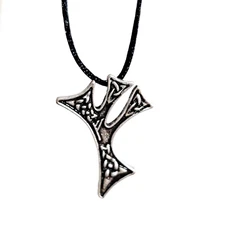 Rune Pendant Fehu Necklace Fortune Wealth Abundance Norse Heathen Viking Cord