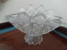 Bohemian Czech Crystal Large Centerpiece Fruit Bowl Pedestal Footed Hobstar 