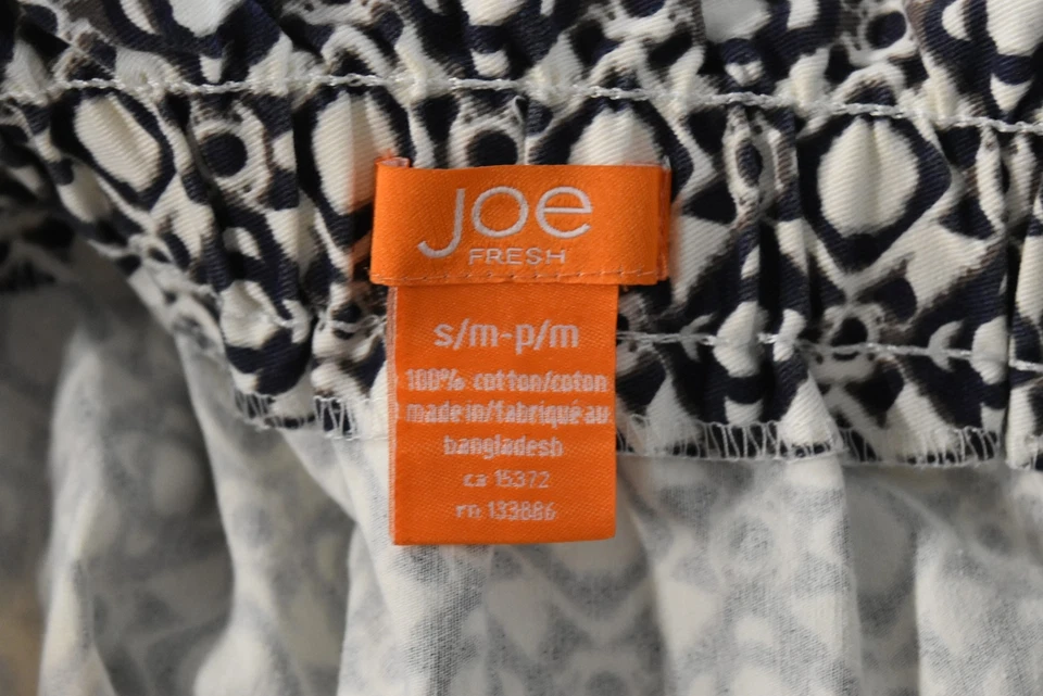 Joe Fresh 女式裙子 S M 码白色蓝色印花 A 字及膝棉质 — 第 4/4 张图片