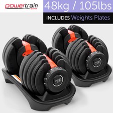2x 24kg Adjustable Dumbbells Set Home Gym Exercise Free Weights Red PowerTrain