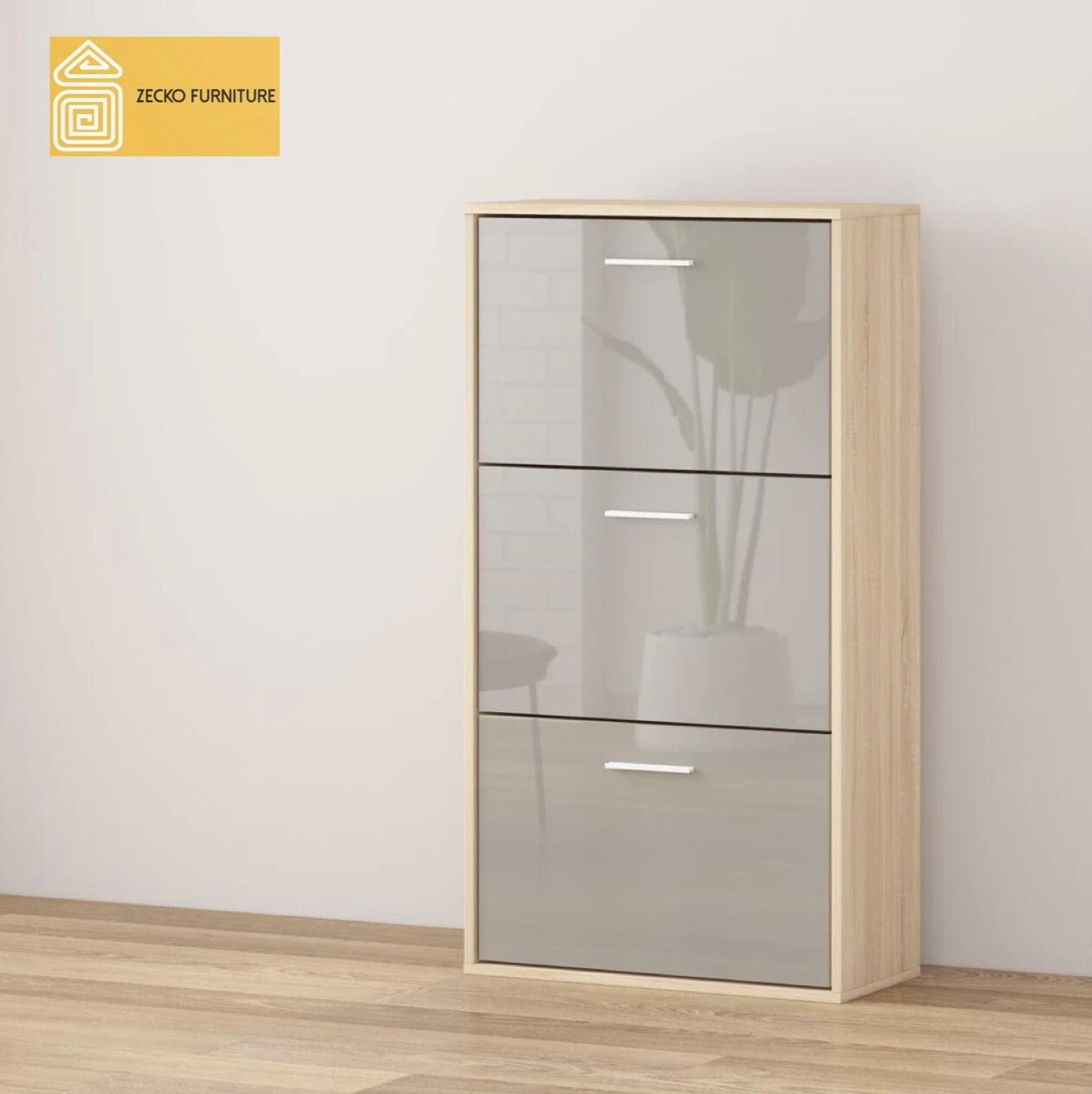 Modern Shoe Rack Shoe Storage Cabinet 3 Drawer in High Gloss GREY BLACK WHITE