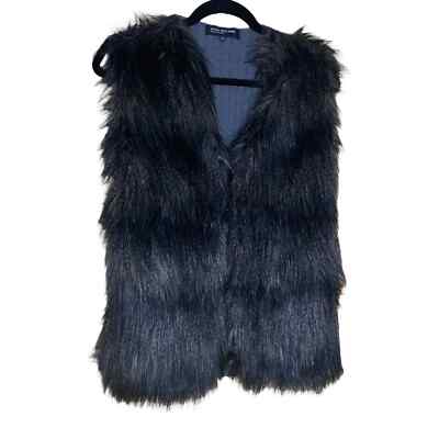 Jones New York Brown Faux Fur and Knit Grey Back Vest Size Large