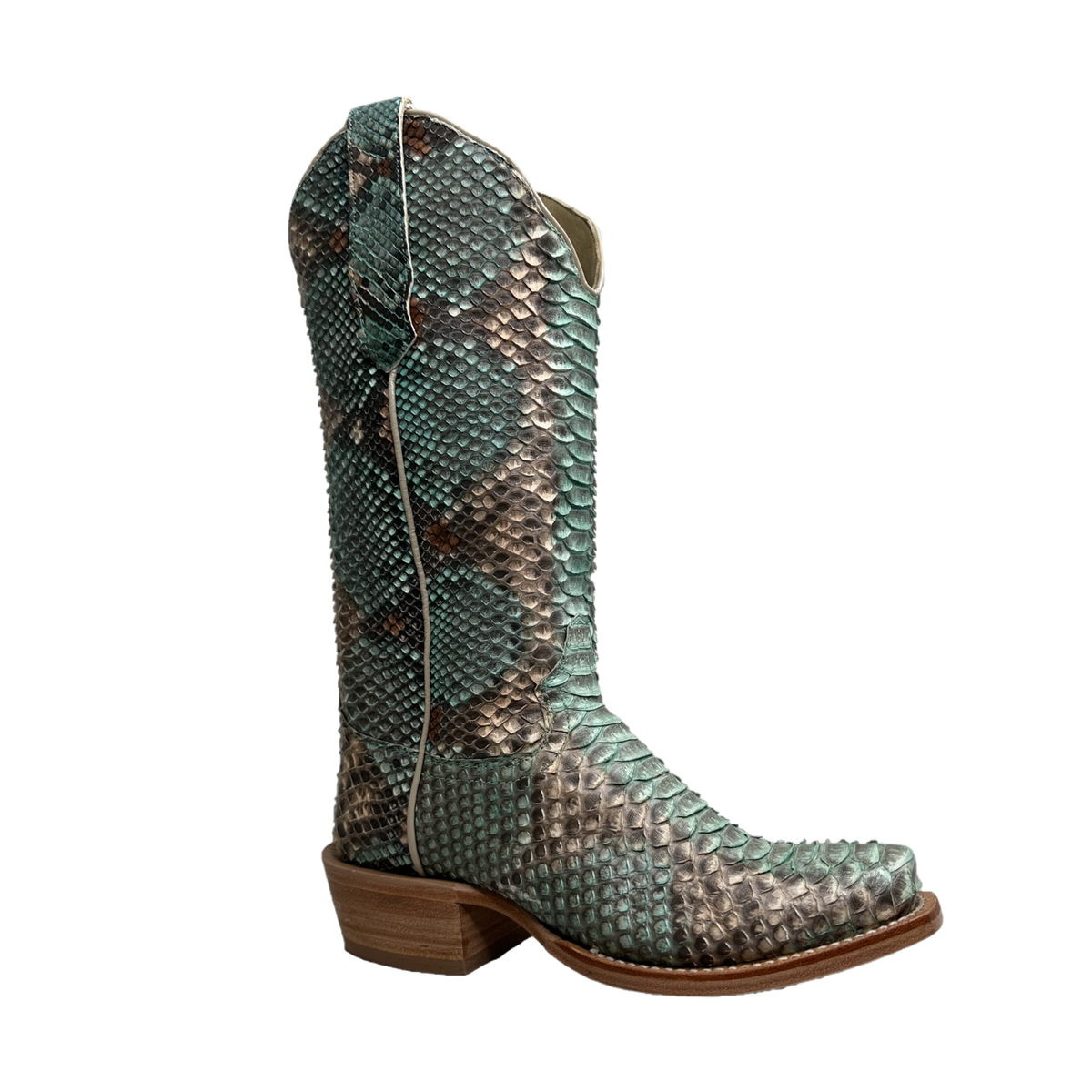 Watson Ladies Python Copper Teal Square toe Boots RWL7204