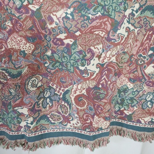 Vintage 90s Floral Tapestry Throw Blanket Blue Pink Goodwin Weavers Cottagecore - Picture 3 of 5