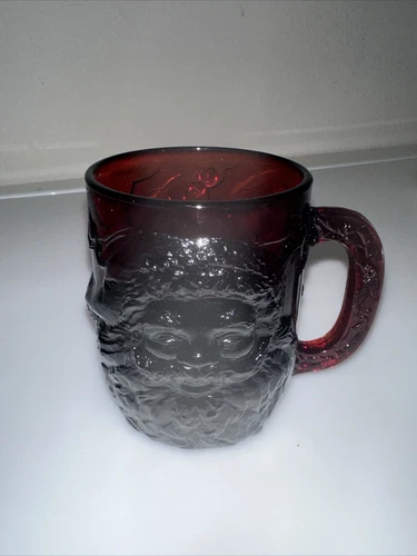 Arcoroc France Ruby Red glass Christmas Mug Santa Cup Vintage