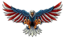 Vintage Style Metal Sign Eagle With US Flag Wings Spread 21 x 12