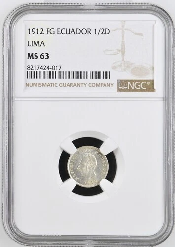 ECUADOR  1/2  DECIMO 1912 FG  KM # 50.3  NGC MS 63.
