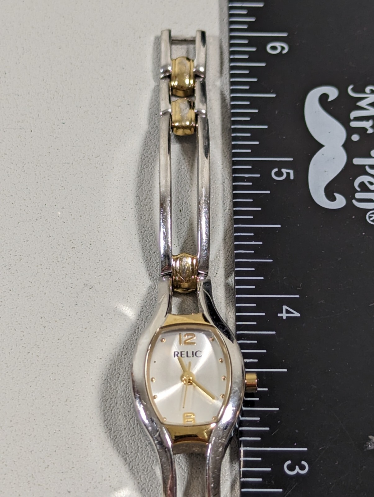 Relic Silver Tone Dial Rectangle Case Two Tone Br… - image 6