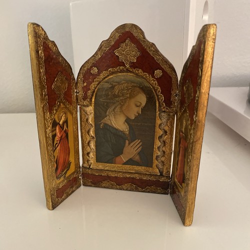 Vintage Tuscan Renaissance style table triptych with Madonna di Lippi and angels - Picture 20 of 22