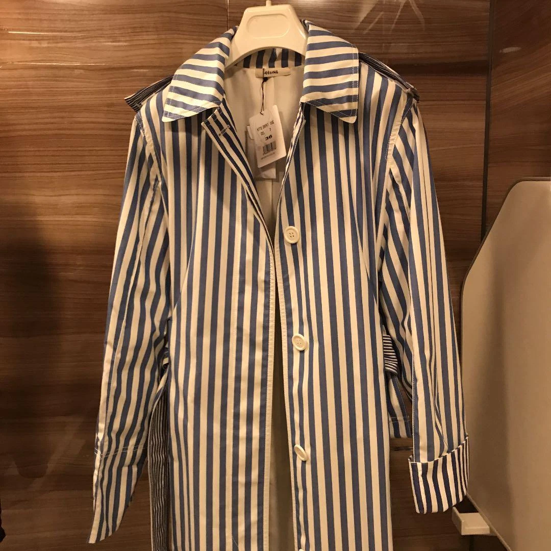 Trench da donna CELINE Phoebe 2016 primavera a righe taglia 36 bianco blu