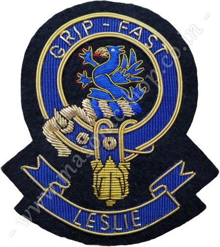 SCOTTISH CLAN CREST BADGE HAND EMBROIDERED PATCH - LESLIE