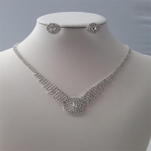 Juego de Pendientes de Collar de Plata Moneda Redonda Cristal Diamante Disfraz Joyería - Imagen 7 de 7