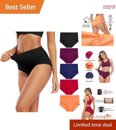 High Waisted Cotton Underwear Full Coverage Breathable Ladies Briefs Regular ...