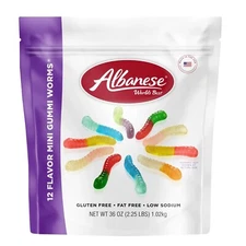 Albanese 12 Flavor Mini Gummi Worms, 27 oz Resealable Bag