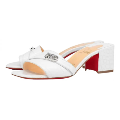 Christian Louboutin Lock Art 55 White Croc Block Heel Mule Slide