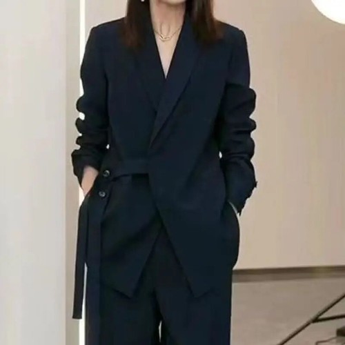 Damen Frühling Herbst Anzug Jacke Set Blazer weites Bein Hose 2-teilig weiblich - Bild 27 von 27