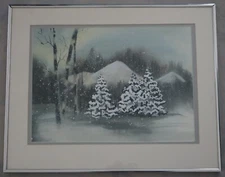 Watercolor painting Winter Landscape framed 19 x 15
