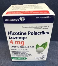 Dr. Reddy's Nicotine Lozenge Stop Smoking Aid 4mg Mint Flavor 72 Lozenges 12/26+