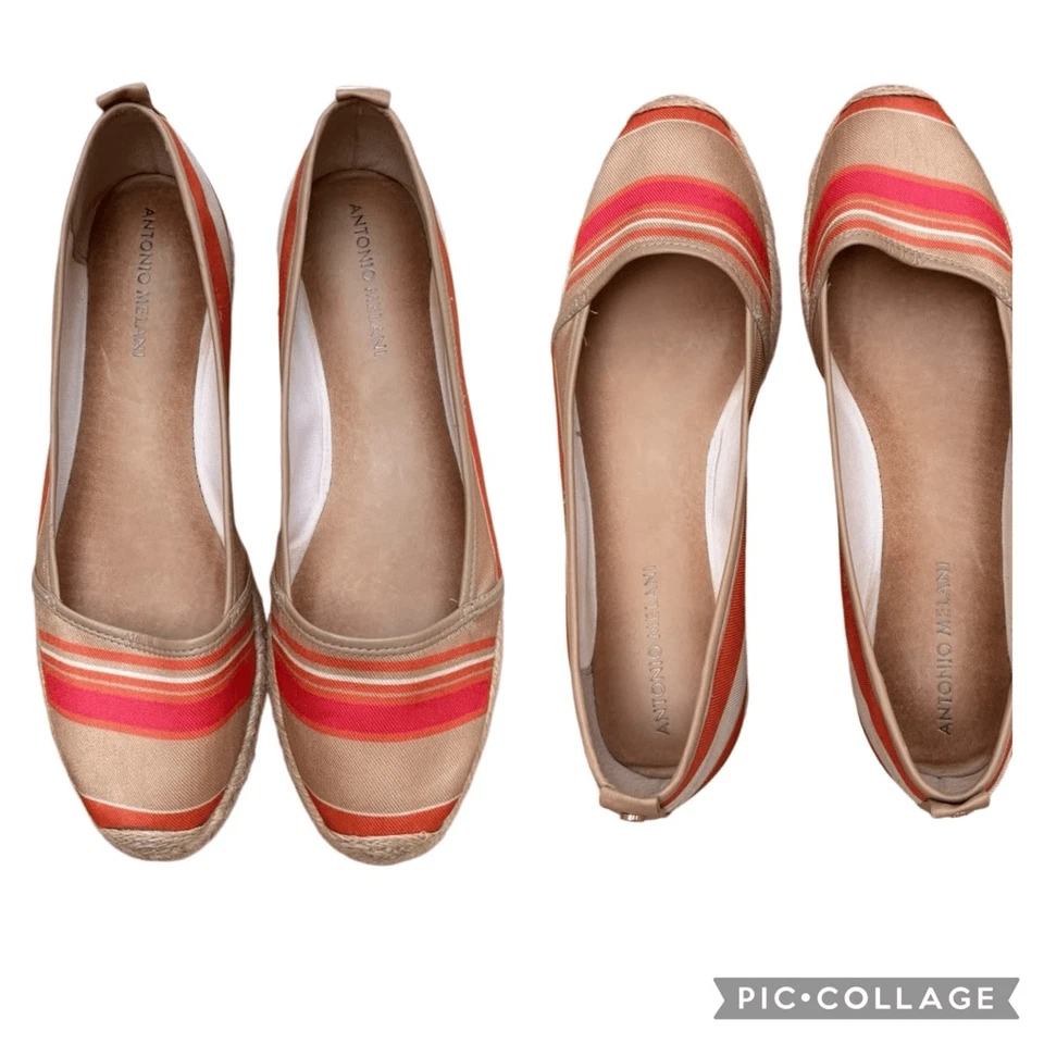 Antonio Melani Teegan Espadrilles Stripped Flat Slip On Shoes Orange Tan Size 9 - Image 4 of 4