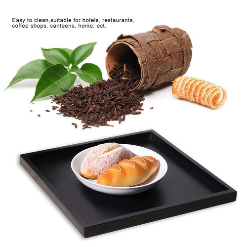 Serving Tray Black Square Decorative Serving Tray Wooden Ottoman Tray Coffee ... - Picture 5 of 7