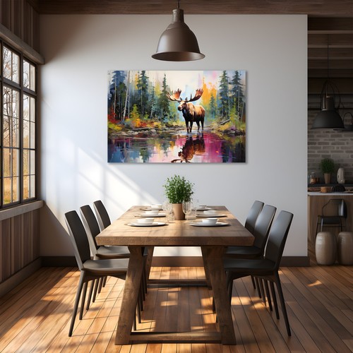 Elch Aquarell Gemälde Druck Leinwand Wandkunst Wildtiere Tiere Lodge Dekor - Bild 8 von 10