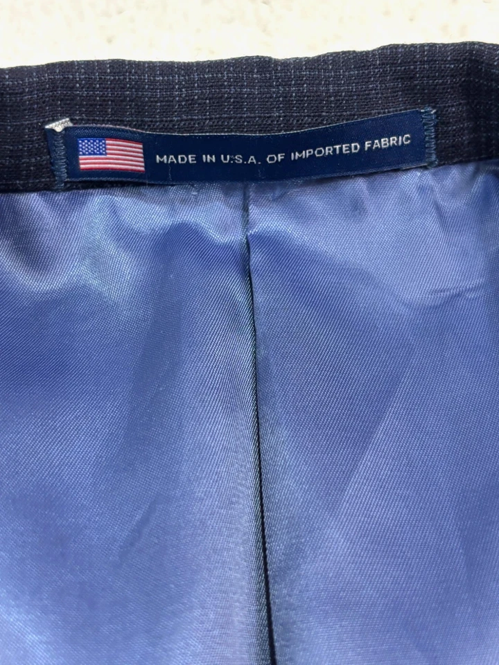 Traje Pantalón Hart Schaffner Marx 44S 38x29 2 piezas Azul Marino Cuadros Chicago EE. UU. Foto 4 de 4