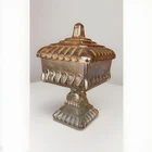 Vintage Orange iridescent Jeanette Glass Pedestal Wedding Box Dish With Lid