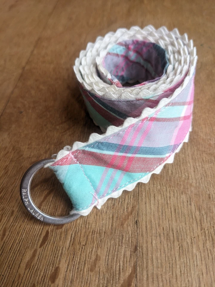 Женский пастельный клетчатый ремень RALPH LAUREN с белым зубчатым краем размер S/M - Изображение 3 из 4