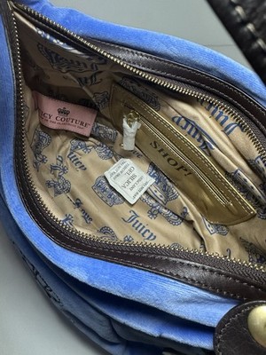 Vintage Juicy Couture Blue Velour Shoulder Bag Purse w Charm Y2K