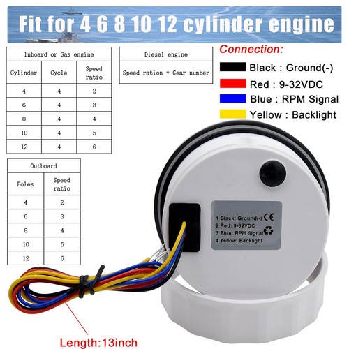 85MM Boat RPM Tachometer Gauge 6000RPM Marine Tachometers 0-6000 RPM Tacometr... - Picture 4 of 8