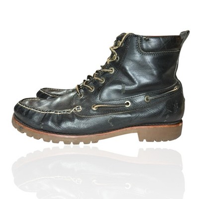 Frye Boots Men s Size 10.5 Black Leather Made In USA Lace Up Apron Moc Toe Shoes