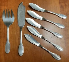 GODRONS by ERCUIS Silver Plated Fish Service, Serving Fork & Knife w/ 5 Place Pc