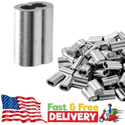 QDISHI 1/8" (3Mm) Aluminum Crimping Loop Sleeve for Wire Rope, Cable Ferrule (100Pcs)..