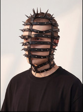 Spiked Faux Leather Full Face Mask Gothic Punk Cage Headgear Halloween Costume