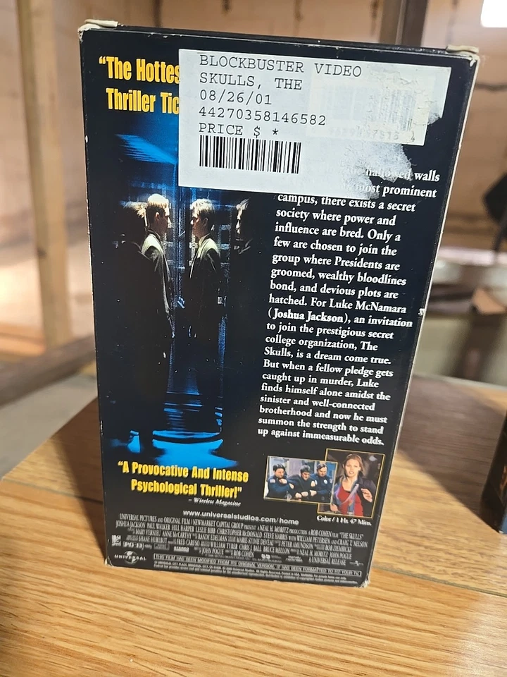 The Skulls (VHS, 2001) Horror, Paul Walker, Joshua Jackson, Hill Harper USED - Image 3 of 3