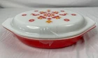 Pyrex Divided Casserole Dish W/ Lid Vintage Friendship Pattern Red & White 1Qt