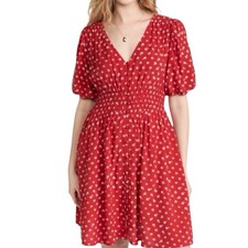 Madewell Red Floral Puff-Sleeve Midi Dress - Size