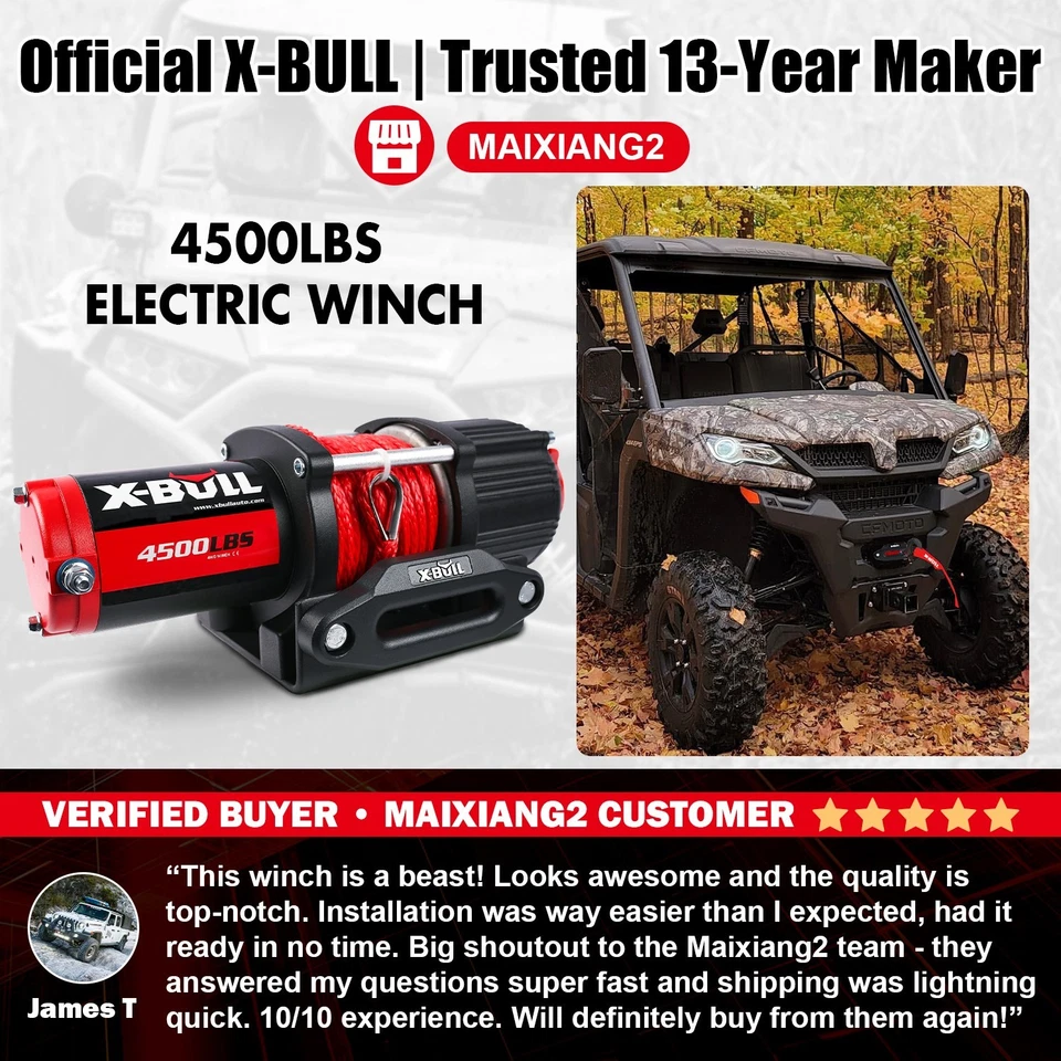 X-BULL 4500LB Electric 12V ATV Winch Synthetic Rope Towing Trailer UTV 4X4 Winch Foto 2 de 4