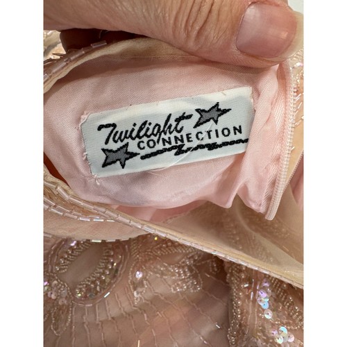 Vintage Twilight Connection Pink Beaded Sequin Dress Silk Size S Flapper Gown - Picture 9 of 15