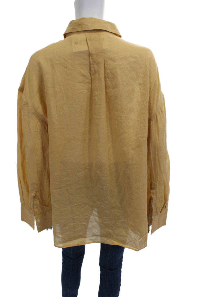 MNG Womens Yellow Basic Button-Up Blouse Collared… - image 3