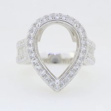925 Sterling Silver Semi Mount Ring Setting Pear 18X13mm Halo Zircon Ring Women