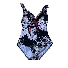 Vintage Gabar Women's Rockabilly Ruffled Floral One Piece Swimsuit Padded LARGE