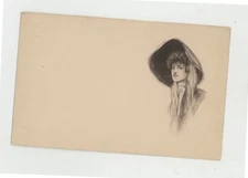 Vintage Postcard People Women Drawing Large Hat Front Message Area Unposted