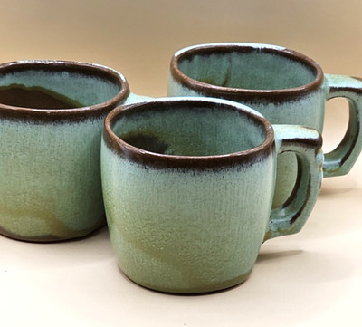 Vintage Frankoma Plainsman Prairie Green Coffee Mugs 5CL Set of 3
