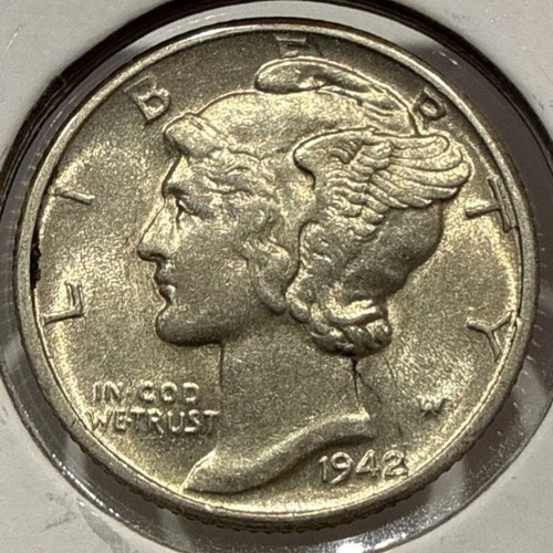 1942-D Mercury Dime Silver 10C Coin AU Almost Uncirculated