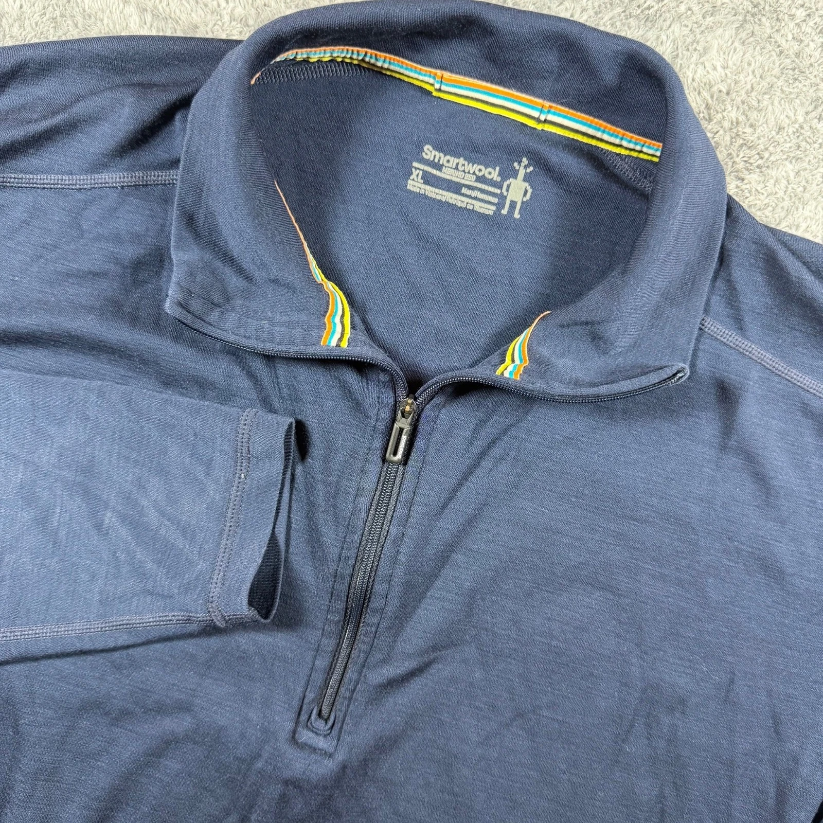 Smartwool Pullover Men Medium Navy Classic Thermal Merino 250 Base Layer 1/4 Zip