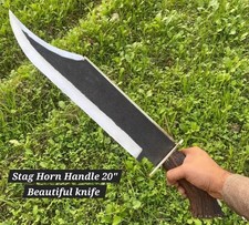 Custom made Carbon Steel 20" Long Handmade Bowie Knife With Stag Horn Handle