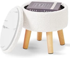 Footstool bench with storage with upholstered seat and wooden legs